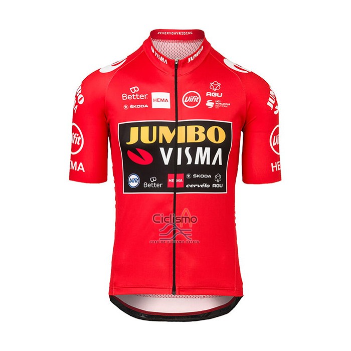 Jumbo Visma Ropa Ciclismo Culotte Corto 2021 Mangas Cortas Rojo